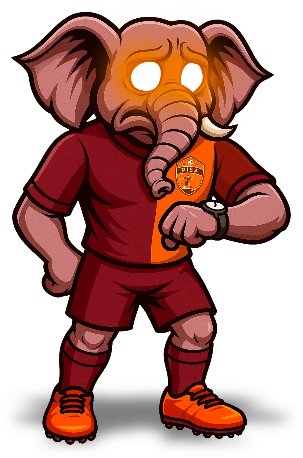 Mascote do Pisa olhando para o relógio